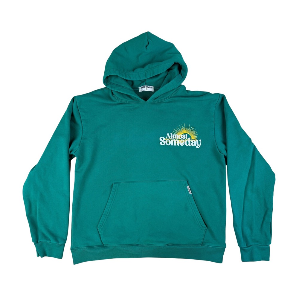 Almost Someday Medium Hoodie Streetwear Teal Cotton Mountain Graphic